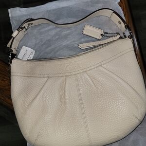 Coach Cream Pebbled Leather Shoulder Bag with Pleats